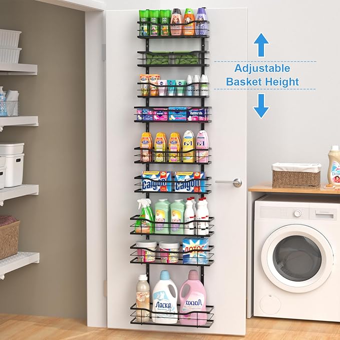 VyGrow 9-Tier Over The Door Pantry Organizer, Metal Pantry Organizers and Storage with Adjustable Basket, Spice Rack Seasoning Shelves, Over the Door Organizer for Pantry Kitchen Laundry Bathroom