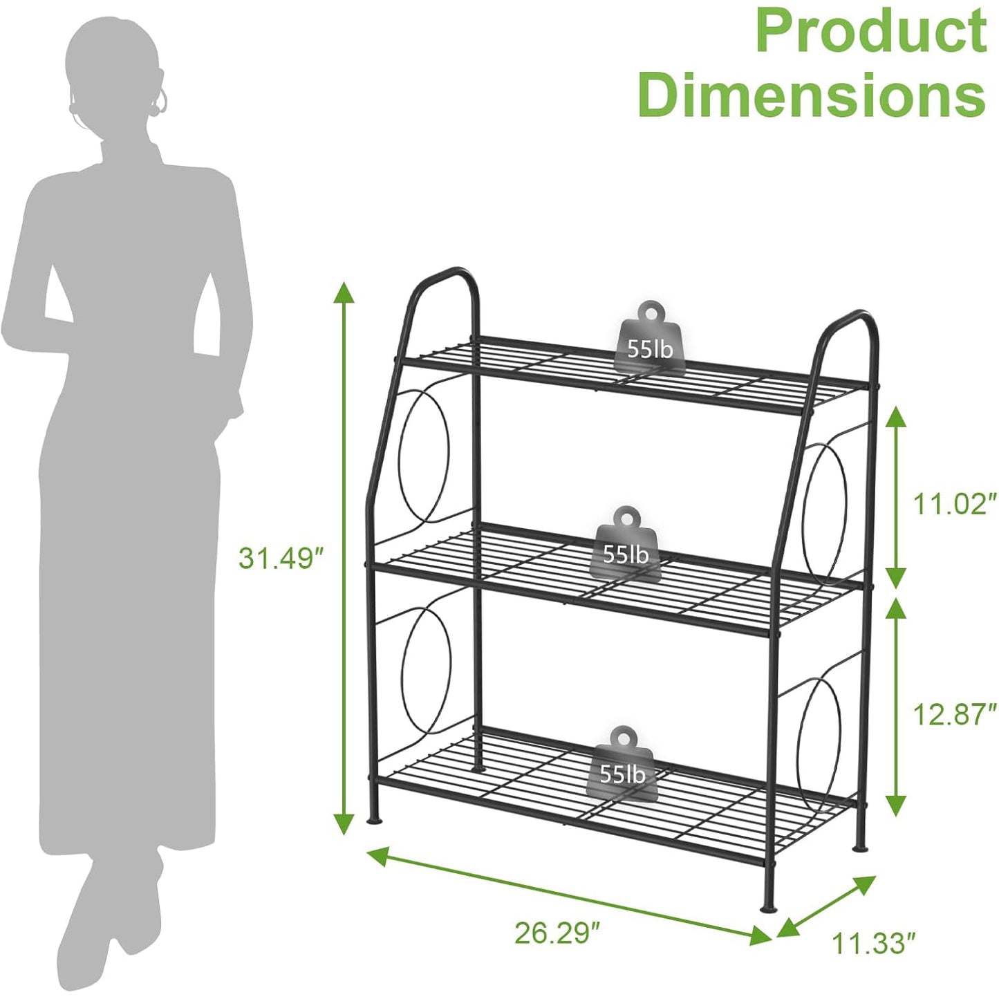 VyGrow Plant Stand, 3 Tier Plant Shelf for Indoor Outdoor, Heavy Duty Metal Outdoor Plant Stand Holder Rack for Living Room Balcony and Garden, Iron Wire, Black