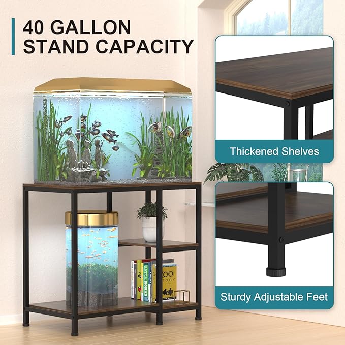 VANVERB Fish Tank Stand for 40 Gallon, Wood Aquarium Stand with Shelves for Fish Tank Accessories Storage, 660LBS Capacity