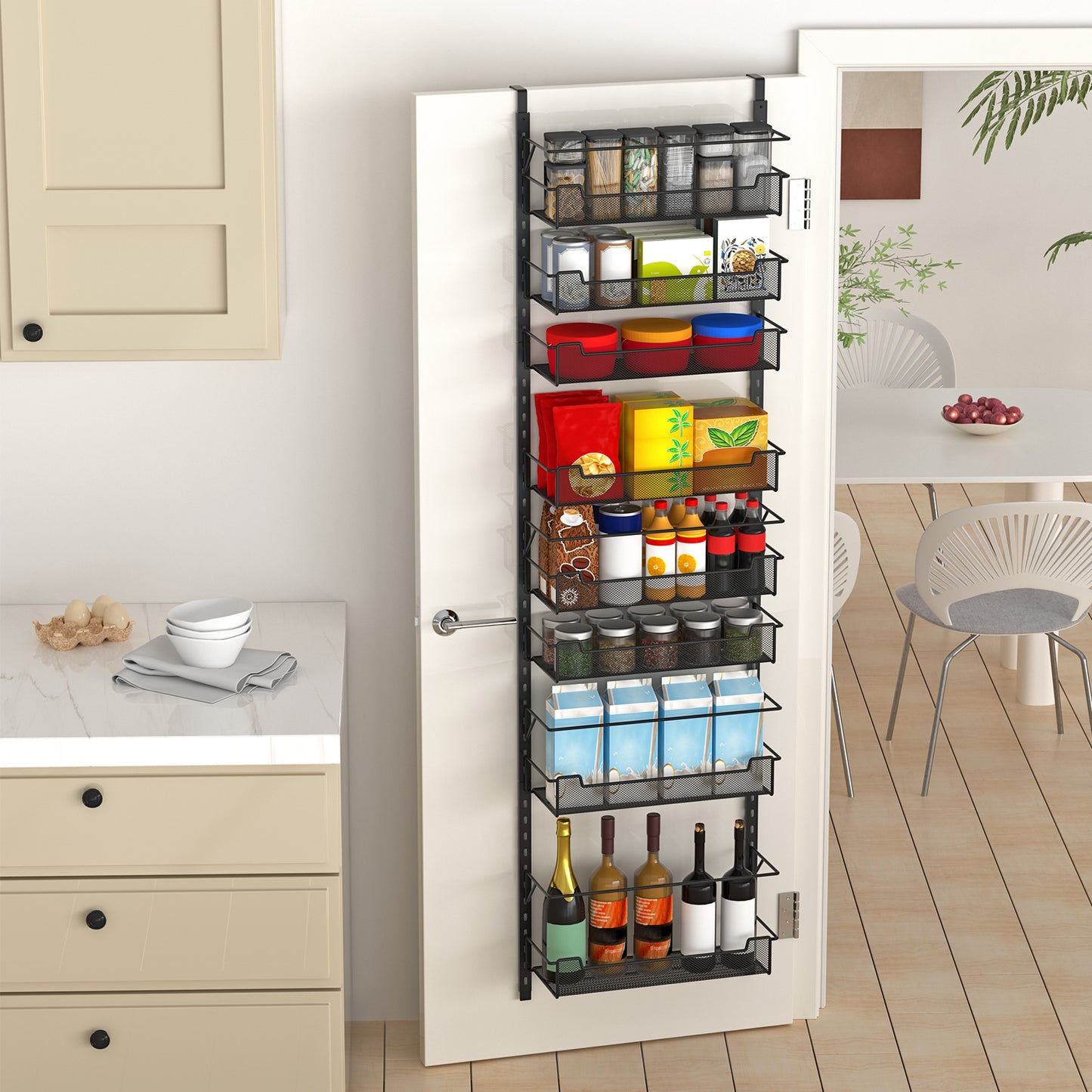 VyGrow Over the Door Pantry Organizer, 8-Tier Over the Door Organizer with Adjustable Basket, Pantry Door Organization for Pantry Kitchen Storage Room Spice Rack, Black