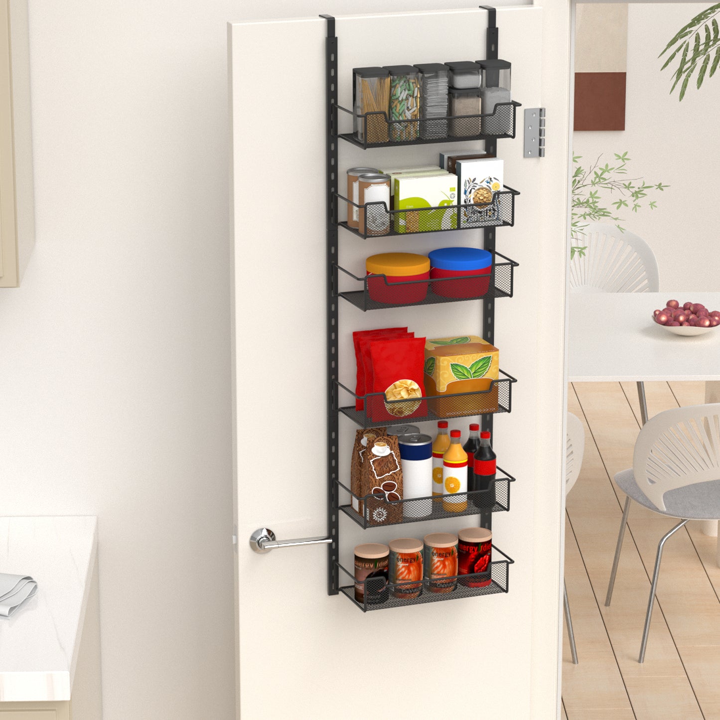 VyGrow 12.3" W Narrow Over the Door Pantry Organizer, 6-Tier Over the Door Organizer with Adjustable Basket, Pantry Door Organization for Pantry Kitchen Storage Room Spice Rack, Black