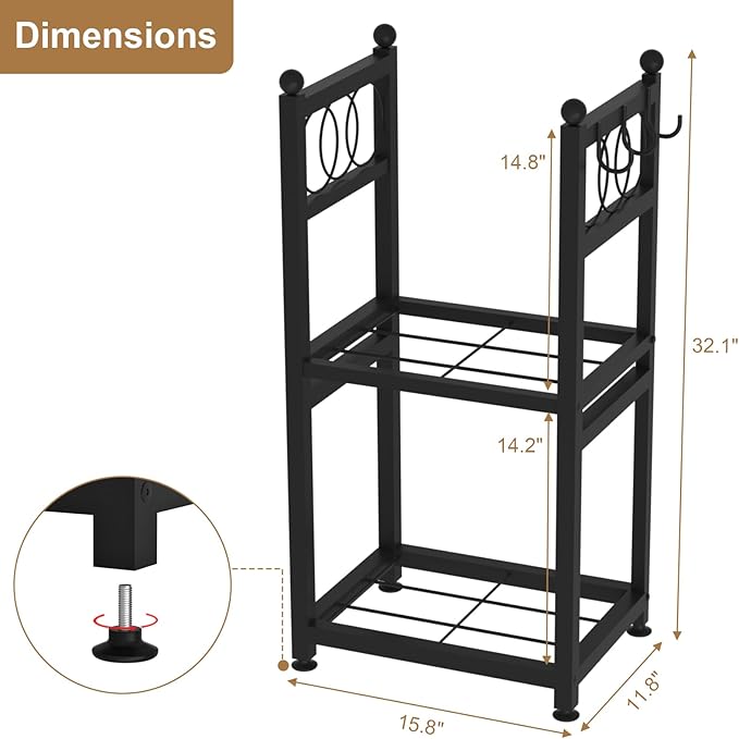 VyGrow Firewood Rack for Indoor Outdoor, 2-Tier Firewood Holder with 3 Hanging Hooks, Heavy Duty Wood Rack for Fireplace, Outdoor Patio, Fire Pit, Black