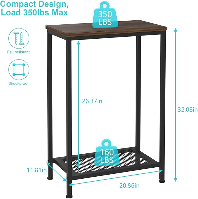 VANVERB 10 Gallon Fish Tank Stand, 2-Tier Small Aquarium Stand, Metal Reptile Breeder Turtle Terrarium Stand Rack Plant Stand for Home Office, Load 350lbs, 20.86" L x 11.81" W x 32.08" H, Black