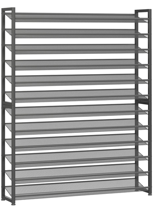 Large Shoe Rack 12 Tier Shoe Organizer, Heavy Duty Metal 6-Tier Stackable Shoe Storage Vertical Shoe Rack for Closet Front Door Entrance, Up to 75 Pairs, 44.8" W x 11.4" D x 85.1" H, Black