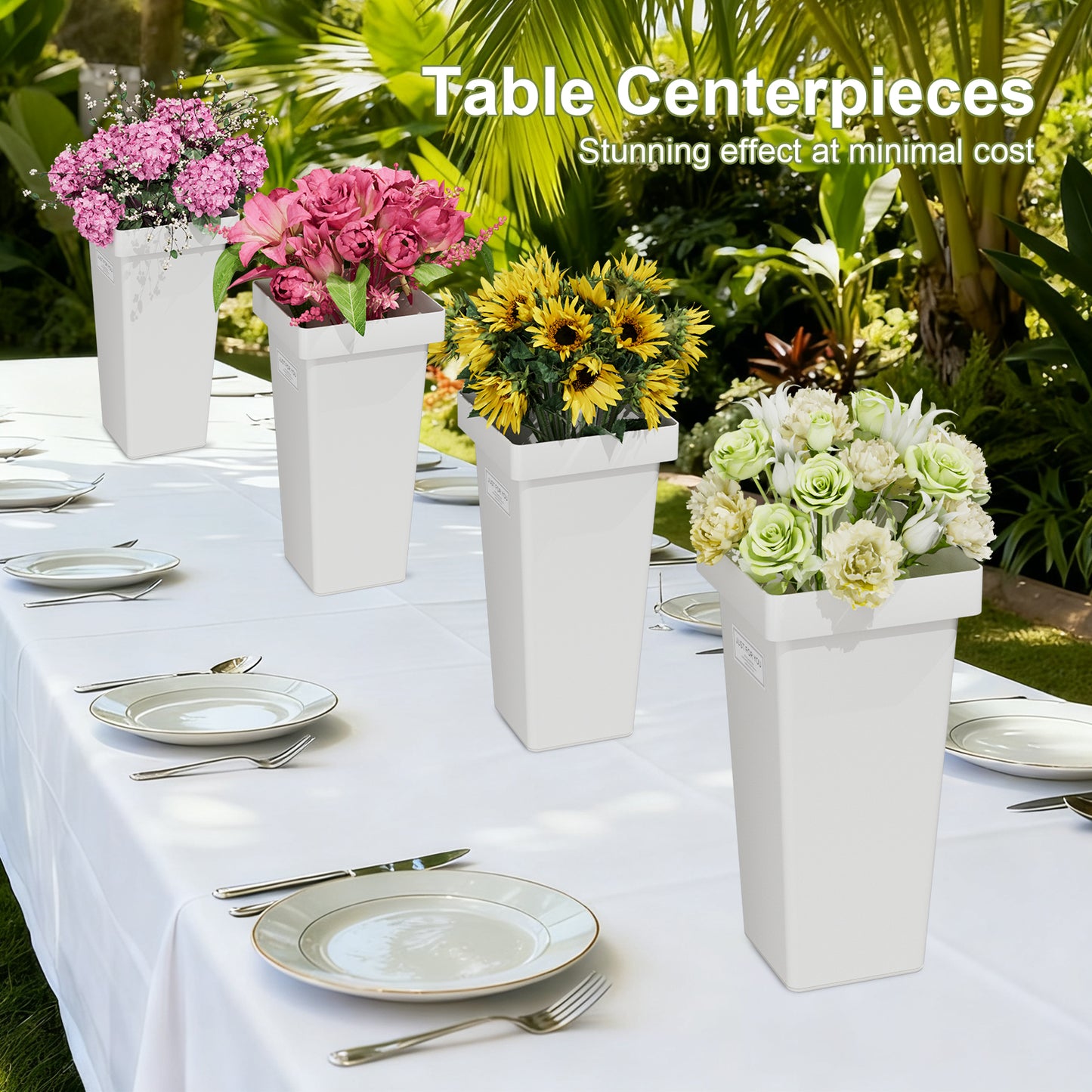 Flower Buckets, 6-Pack Plastic Flower Vases with Stickers for DIY Flower Bar, Floral Buckets for Cut Flower Farmhouse Vases for Decor Wedding Table Centerpiece, H: 13.39 inch