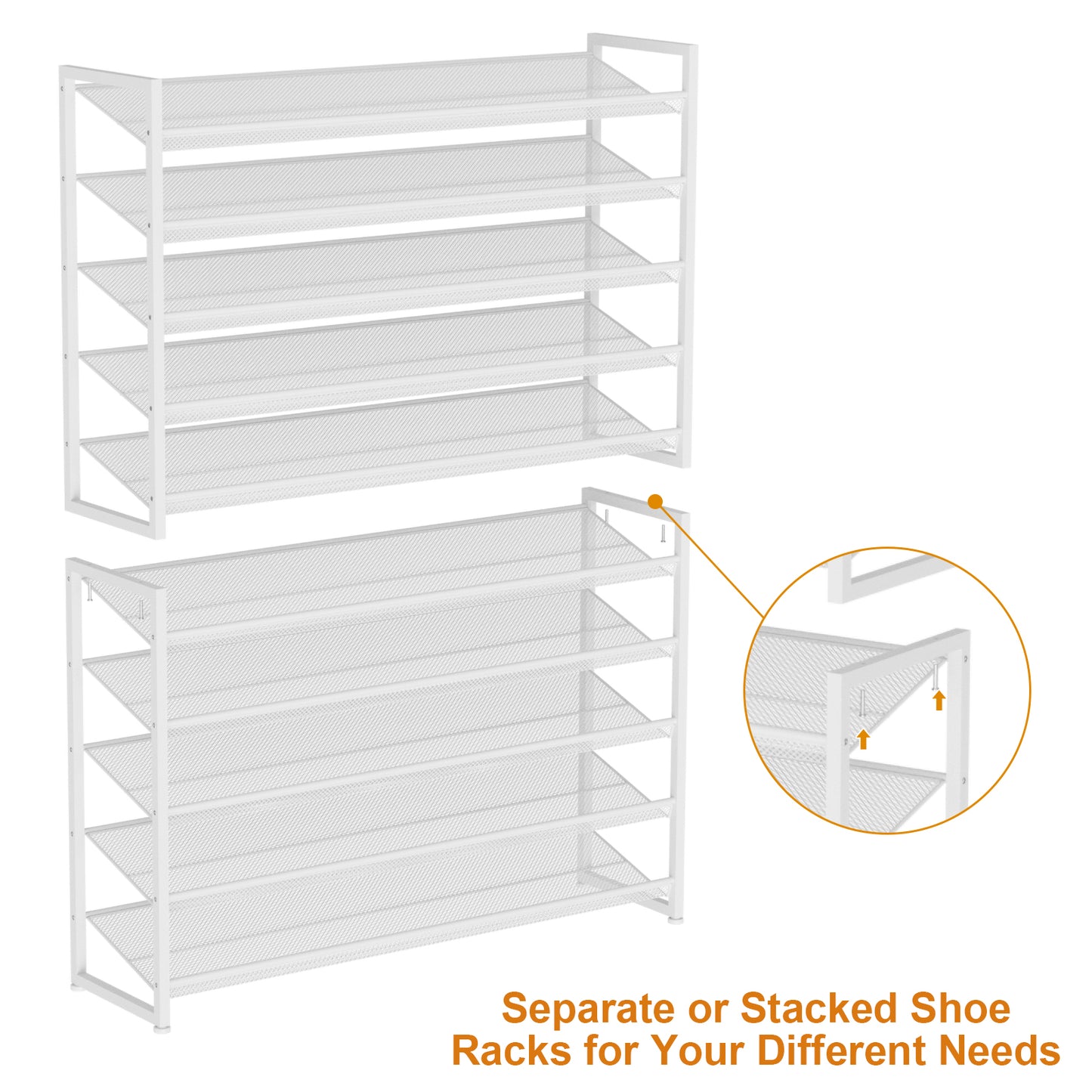 Large Shoe Rack 10 Tier Shoe Organizer, Heavy Duty Metal 5-Tier Stackable Shoe Storage Vertical Shoe Rack for Closet Front Door Entrance, Up to 62 Pairs, 44.8" W x 11.4" D x 71.2" H, White