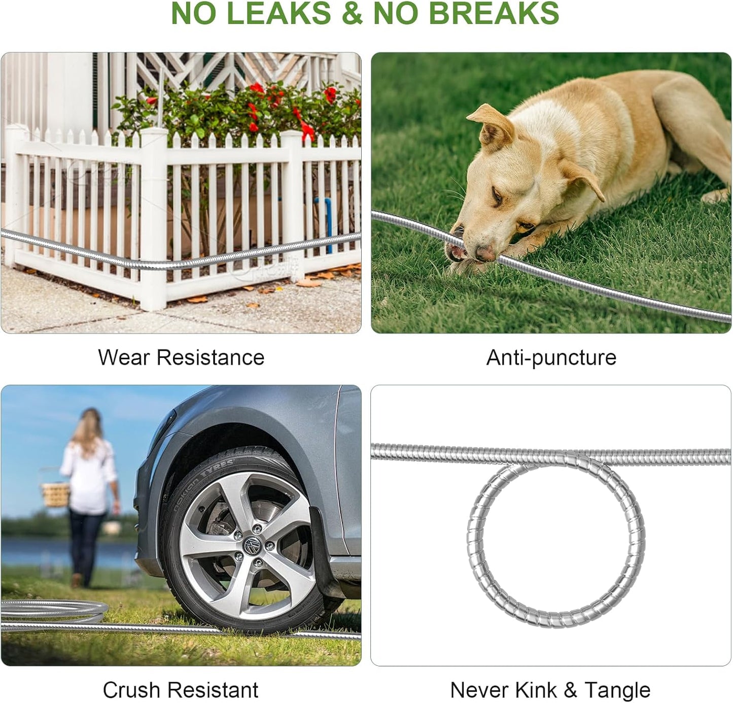 NEYCIL Stainless Steel Garden Hose 50ft, Heavy-Duty Water Hose with 10 Function Nozzle, Puncture Proof, No-Tangle, No-Kink, Garden Hose for Yards, Car Washing & Outdoor Cleaning