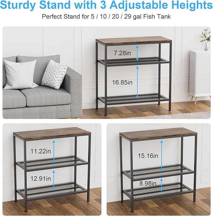 VANVERB 20-29 Gallon Fish Tank Stand, Long Aquarium Stand with 3-Tier Storage Shelves, Heavy Duty Turtle Reptile Breeder Terrarium Stand Rack Plant Stand, Load 350lbs, 30.7" L x 13.77" D x 31.51" H, Black