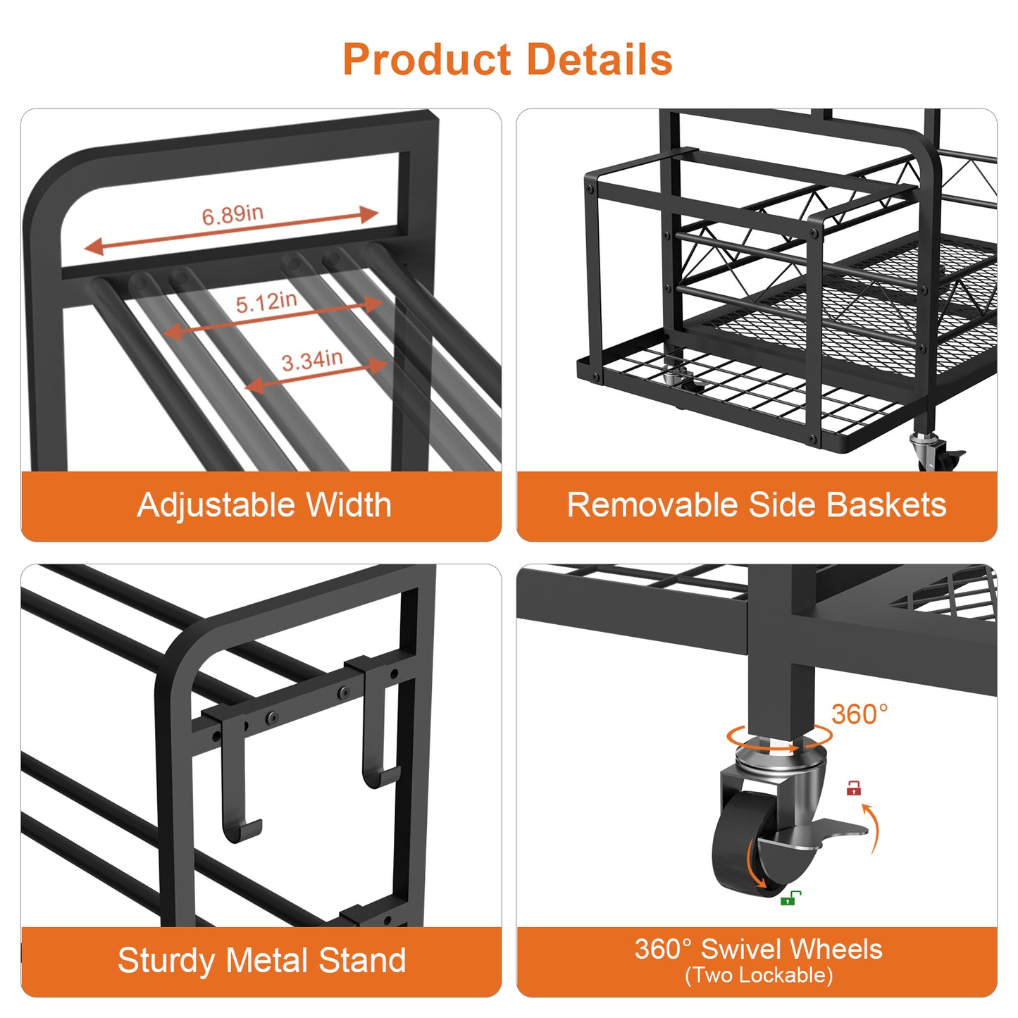 Dumbbell Rack, Adjustable Weight Rack for Home Gym, Metal Weight Stand for Dumbbells, Kettlebells, Yoga Gear, Multipurpose Workout Equipment Storage with 4 Wheels, Basket, Hooks, Black