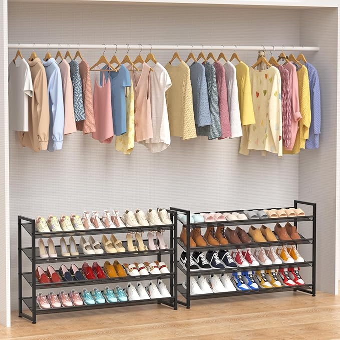 NEYCIL Large Shoe Rack 8 Tier Shoe Organizer, Heavy Duty Metal 4-Tier Stackable Shoe Storage Vertical Shoe Rack for Closet Front Door Entrance, Up to 50 Pairs, 44.8" W x 11.4" D x 56.7" H, Black