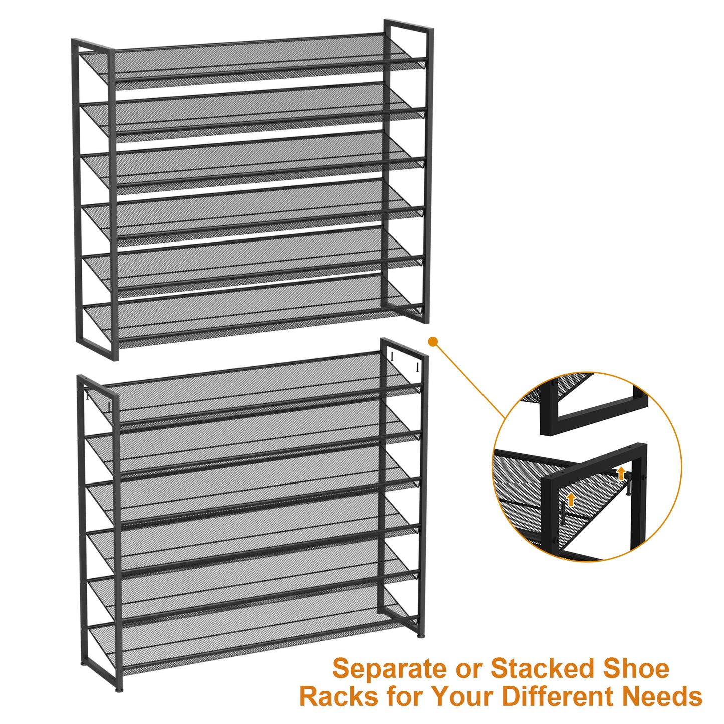 Large Shoe Rack 12 Tier Shoe Organizer, Heavy Duty Metal 6-Tier Stackable Shoe Storage Vertical Shoe Rack for Closet Front Door Entrance, Up to 75 Pairs, 44.8" W x 11.4" D x 85.1" H, Black