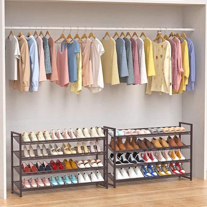 NEYCIL Large Shoe Rack 8 Tier Shoe Organizer, Heavy Duty Metal 4-Tier Stackable Shoe Storage Vertical Shoe Rack for Closet Front Door Entrance, Up to 50 Pairs, 44.8" W x 11.4" D x 56.7" H, Bronze
