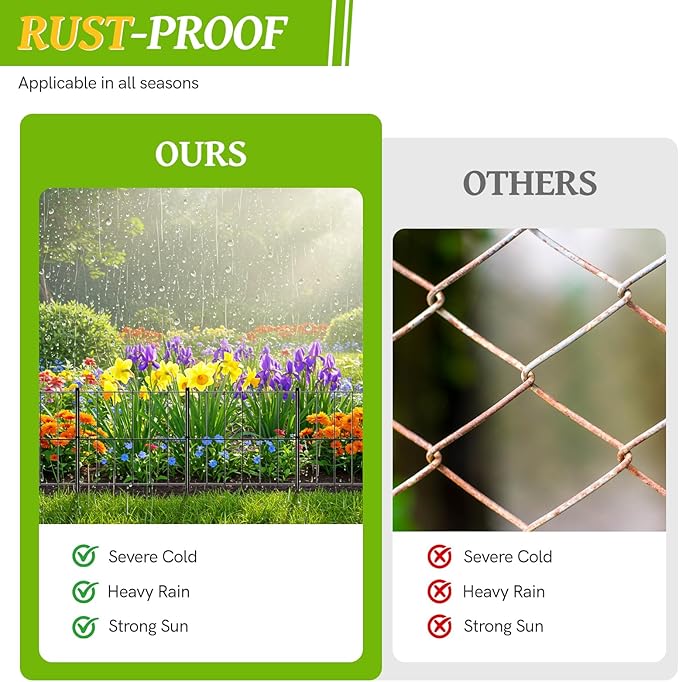 NEYCIL Garden Fence Tall 32in(H) x 13ft(L), 24 Panels Stackable Animal Barrier, Metal Garden Fencing 17in(H) x 26ft(L), Decorative No Dig Fence Rectangle Border for Garden, Yard, Patio, Outdoor, Black