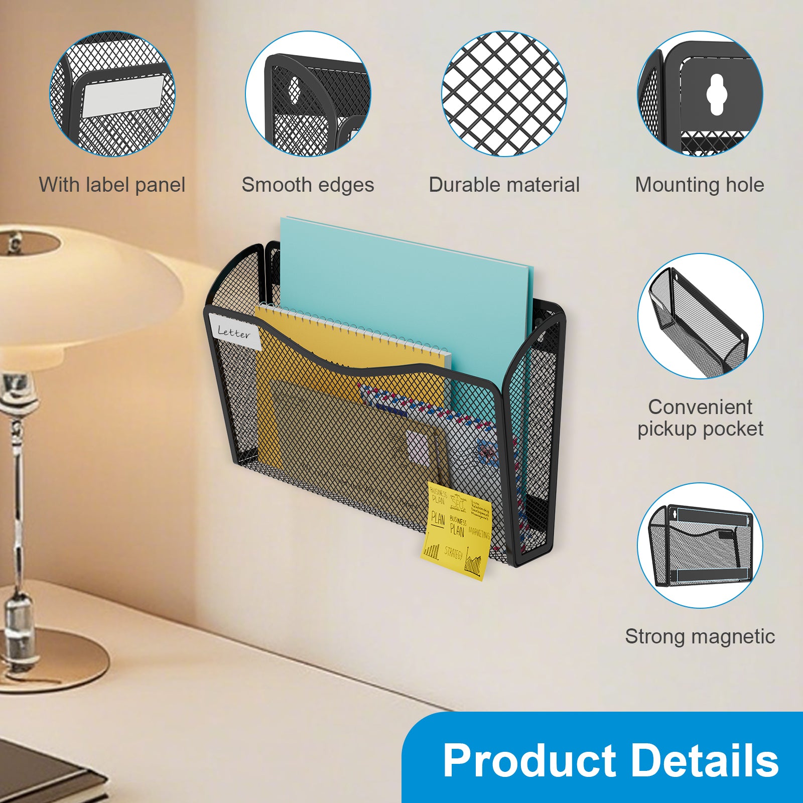 BOHDK Wall File Organizer, Mesh Hanging File Organizer, Home Office Organization and Storage, 6 Single Pockets Document Magazine Rack
