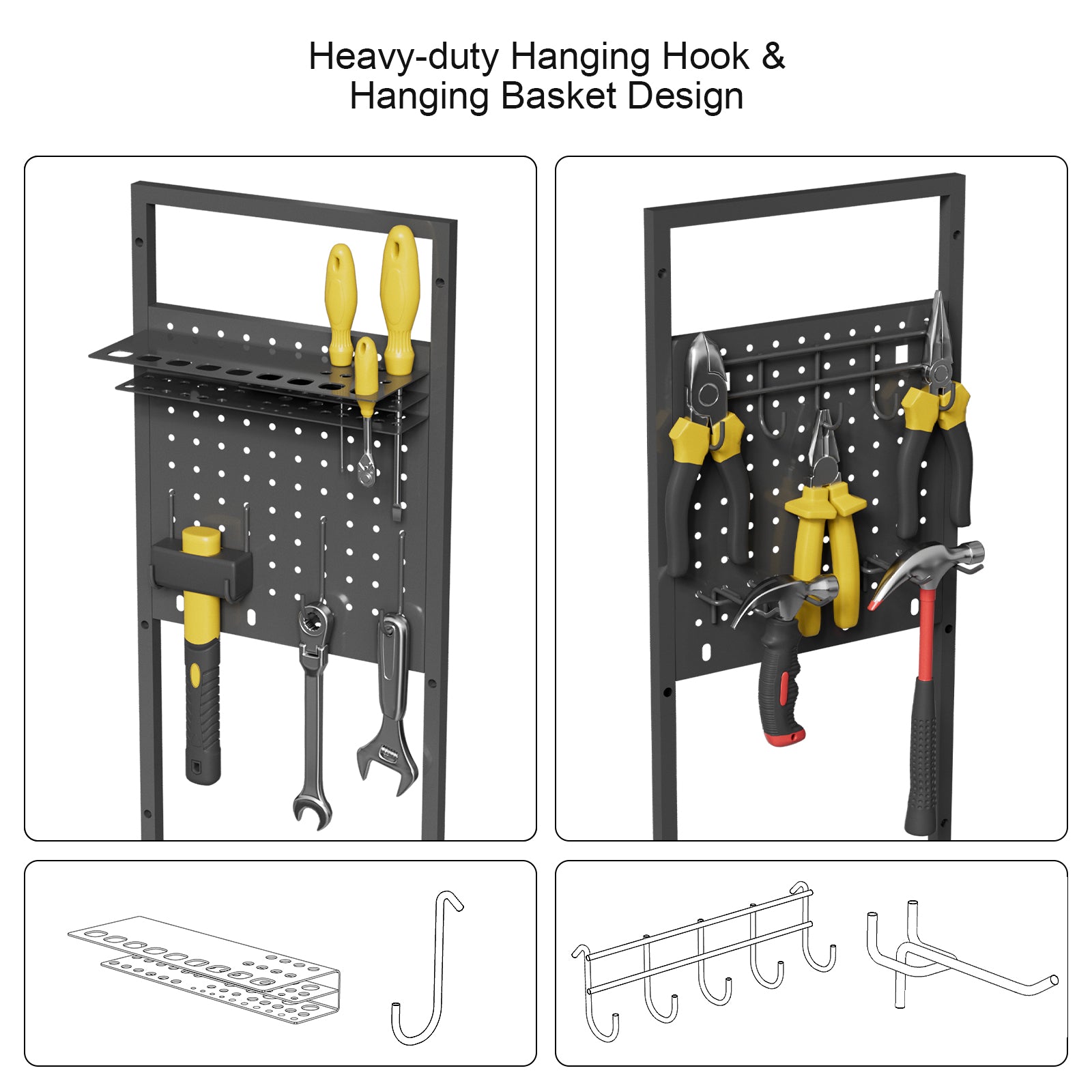 Power Tool Organizer Cart with Charging Station, Heavy Duty Garage Tool Organizer Rolling Tool Battery Storage (Black, 4.9FT Cord)