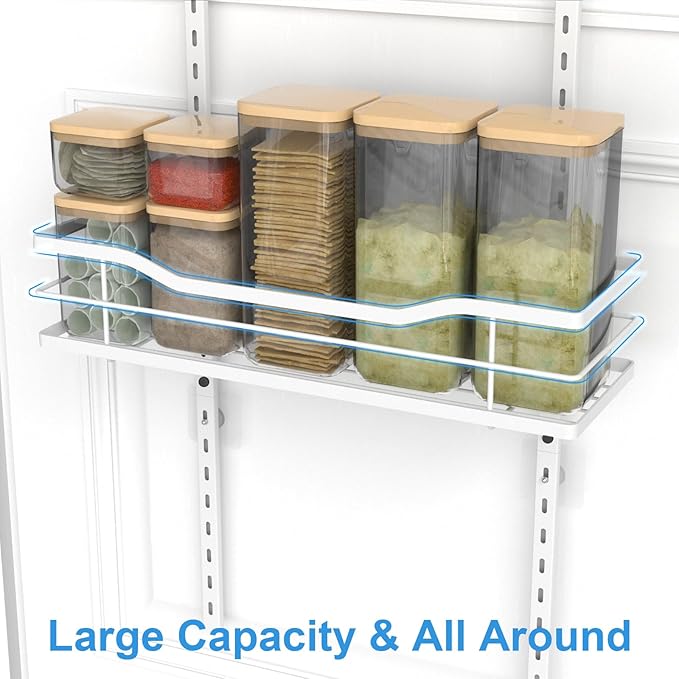 VyGrow 9-Tier Over The Door Pantry Organizer, Metal Pantry Organizers and Storage with Adjustable Basket, Spice Rack Seasoning Shelves, Over the Door Organizer for Pantry Kitchen Laundry, White
