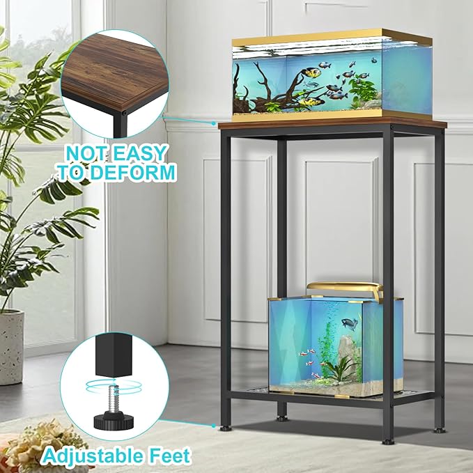 VANVERB 10 Gallon Fish Tank Stand, 2-Tier Small Aquarium Stand, Metal Reptile Breeder Turtle Terrarium Stand Rack Plant Stand for Home Office, Load 350lbs, 20.86" L x 11.81" W x 32.08" H, Black