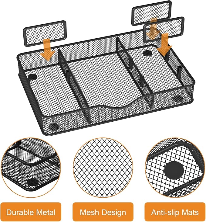 VyGrow Metal Mesh Desk Drawer Organizer Tray for Office & Home, Black, 12.87x8.73x1.96 inch