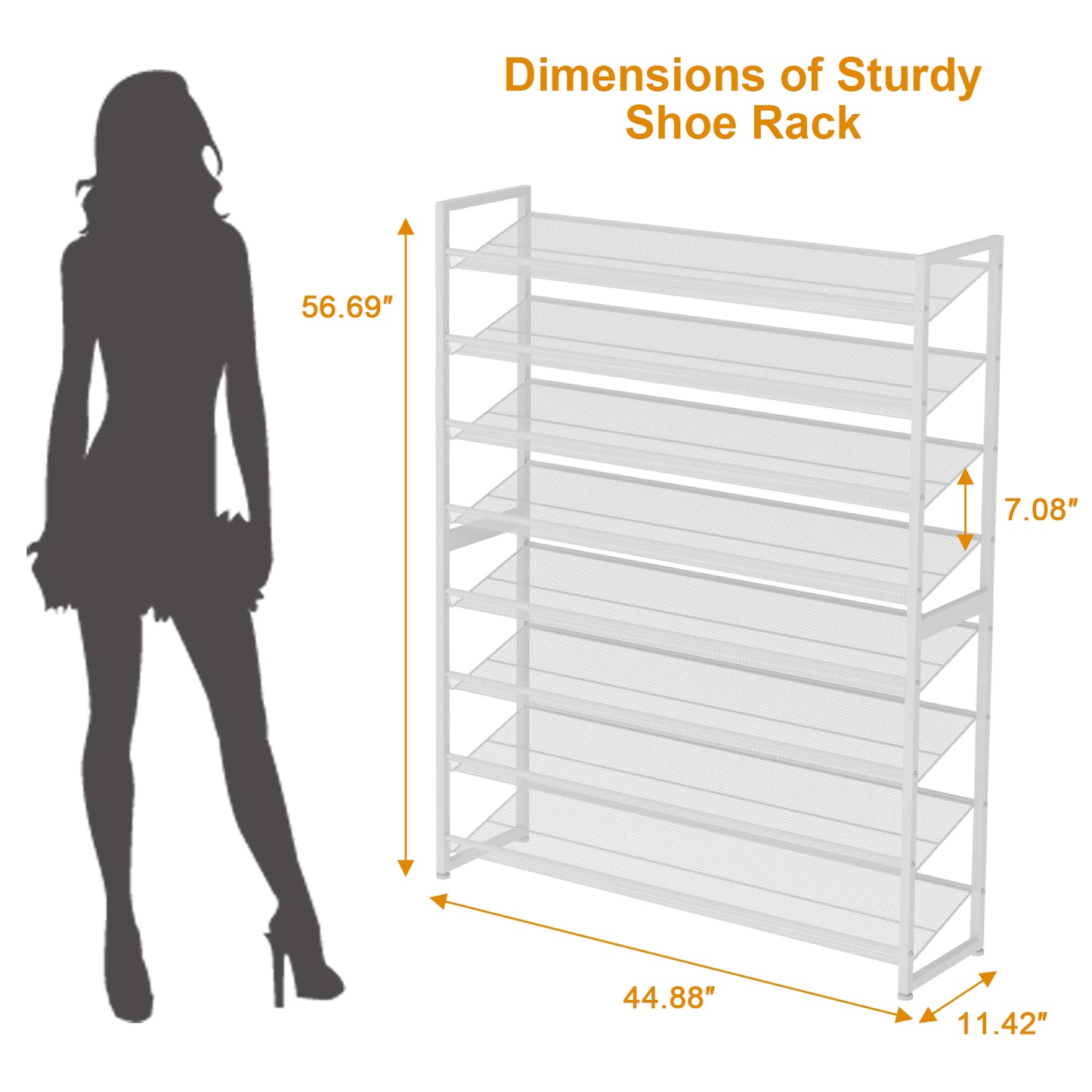 Large Shoe Rack 8 Tier Shoe Organizer, Heavy Duty Metal 4-Tier Stackable Shoe Storage Vertical Shoe Rack for Closet Front Door Entrance, Up to 50 Pairs, 44.8" W x 11.4" D x 56.7" H, White