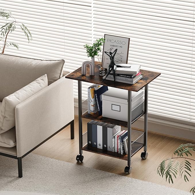 BOHDK Printer Stand, 3-Tier Industrial Large Printer Table with Shelf, 23"x15" Mobile Heavy Duty Storage Rack on Wheels for Home Office Printer Fax Machine Scanner Copier