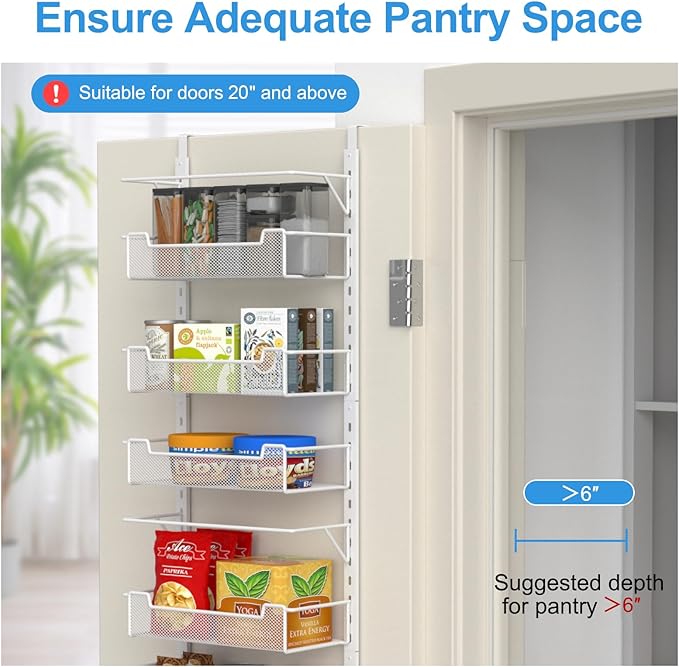 VyGrow Over the Door Pantry Organizer, 10-Tier Over the Door Organizer with Adjustable Basket, Pantry Door Organization for Pantry Kitchen Storage Room Spice Rack, White