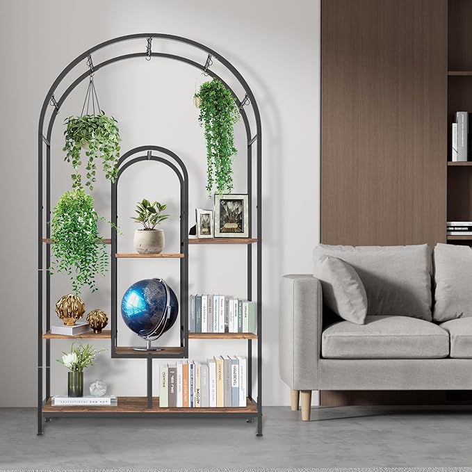 VANVERB Large Book Shelf 5 Tier, 71.65 inches Tall Bookshelf for Home Decor, Multiple Heavy Duty Metal and Wood Plant Shelf Holder, Display Rack for Indoor, Garden, Balcony, Living Room