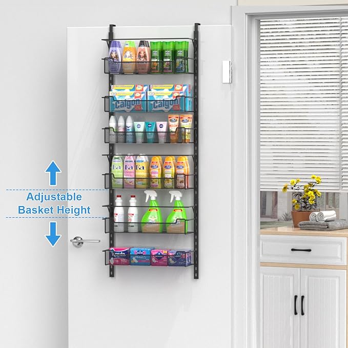 VyGrow Over the Door Pantry Organizer, 6-Tier Over the Door Organizer with Adjustable Basket, Pantry Door Organization for Pantry Kitchen Storage Room Spice Rack, Black ASIN B0C4XXMZV