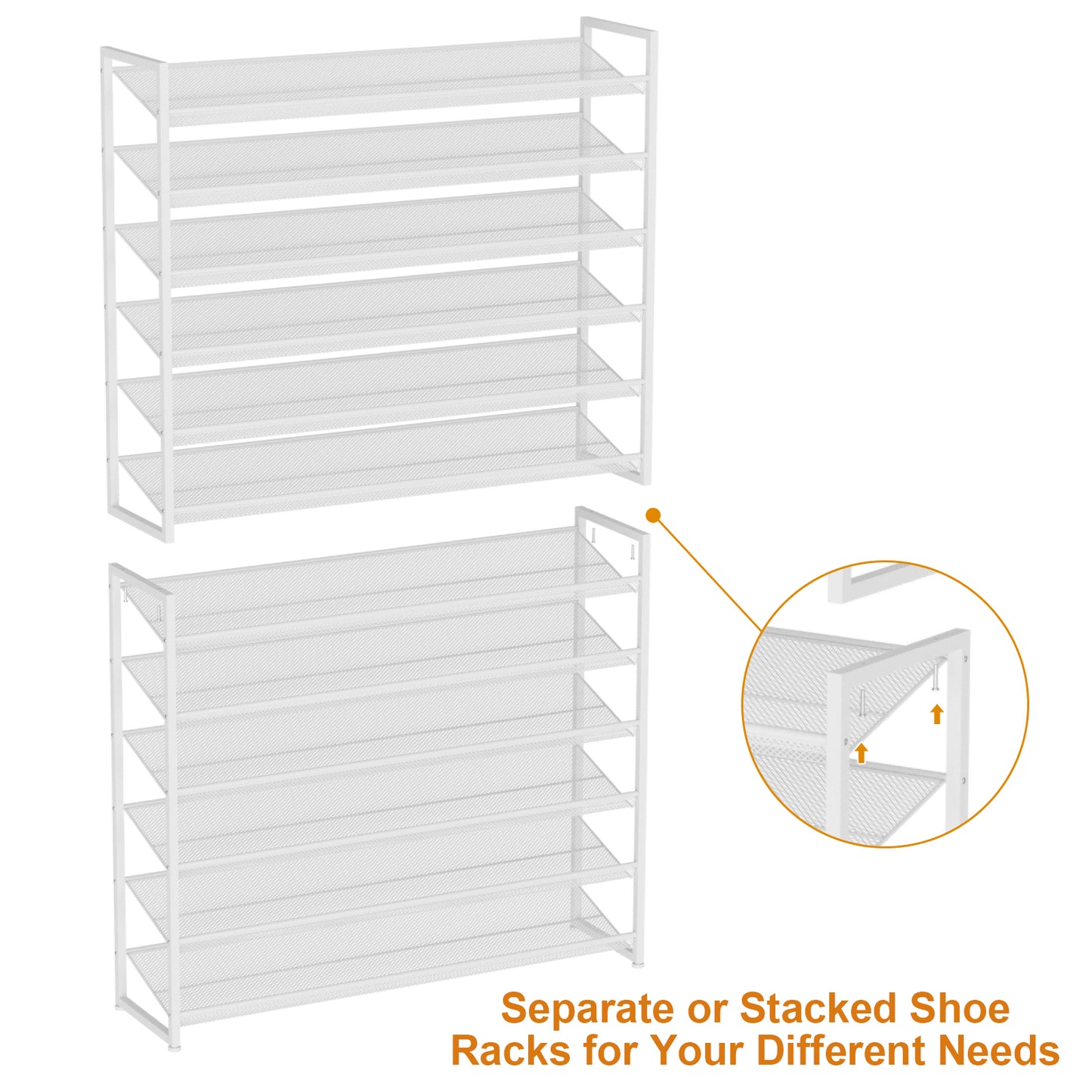 Large Shoe Rack 12 Tier Shoe Organizer, Heavy Duty Metal 6-Tier Stackable Shoe Storage Vertical Shoe Rack for Closet Front Door Entrance, Up to 75 Pairs, 44.8" W x 11.4" D x 85.1" H, White