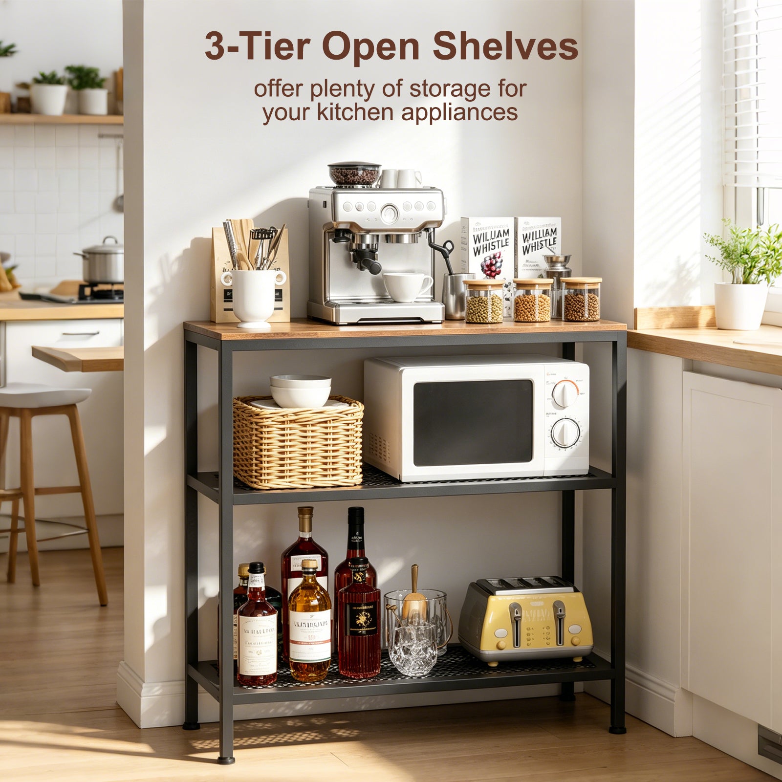Kitchen Island with 3 Tier Storage, Height-Adjustable Kitchen Shelf, Microwave Stand for Dining, Sturdy Metal Frame, 30.7