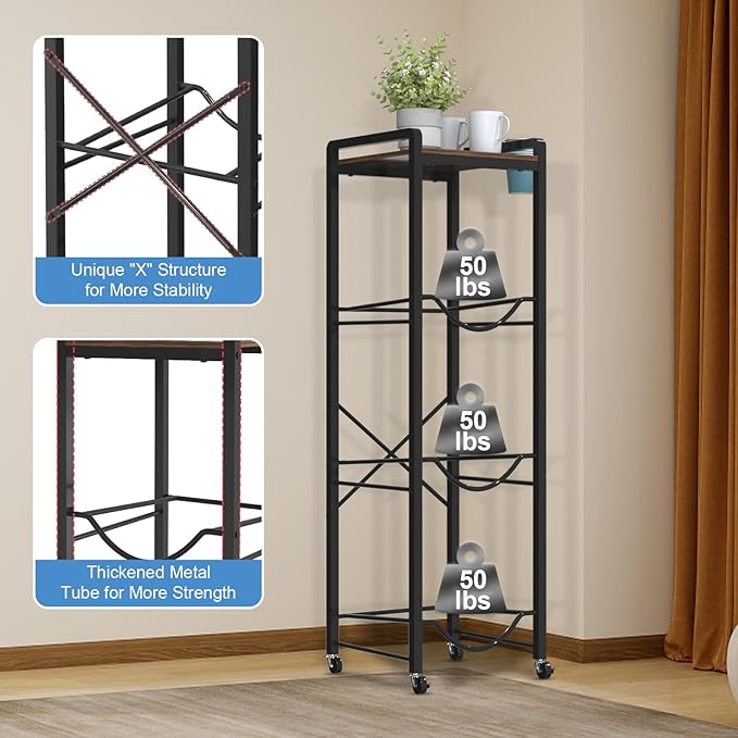 NEYCIL 5 Gallon Water Jug Holder, Heavy Duty Water Jug Stand with Lockable Wheels, 3-Tier Water Jug Rack With Wooden Tabletop for Home, Office, Kitchen, Restaurant