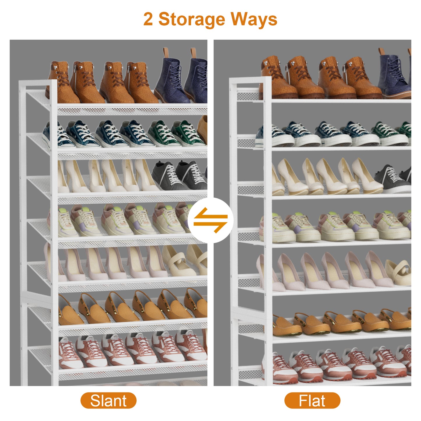 Large Shoe Rack 10 Tier Shoe Organizer, Heavy Duty Metal 5-Tier Stackable Shoe Storage Vertical Shoe Rack for Closet Front Door Entrance, Up to 62 Pairs, 44.8" W x 11.4" D x 71.2" H, White