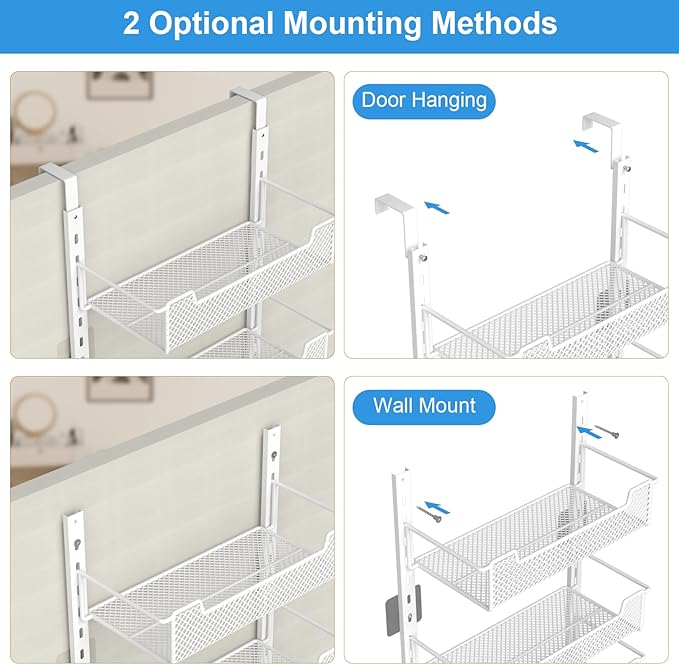 VyGrow 12.3" W Narrow Over the Door Pantry Organizer, 6-Tier Over the Door Organizer with Adjustable Basket, Pantry Door Organization for Pantry Kitchen Storage Room Spice Rack, White