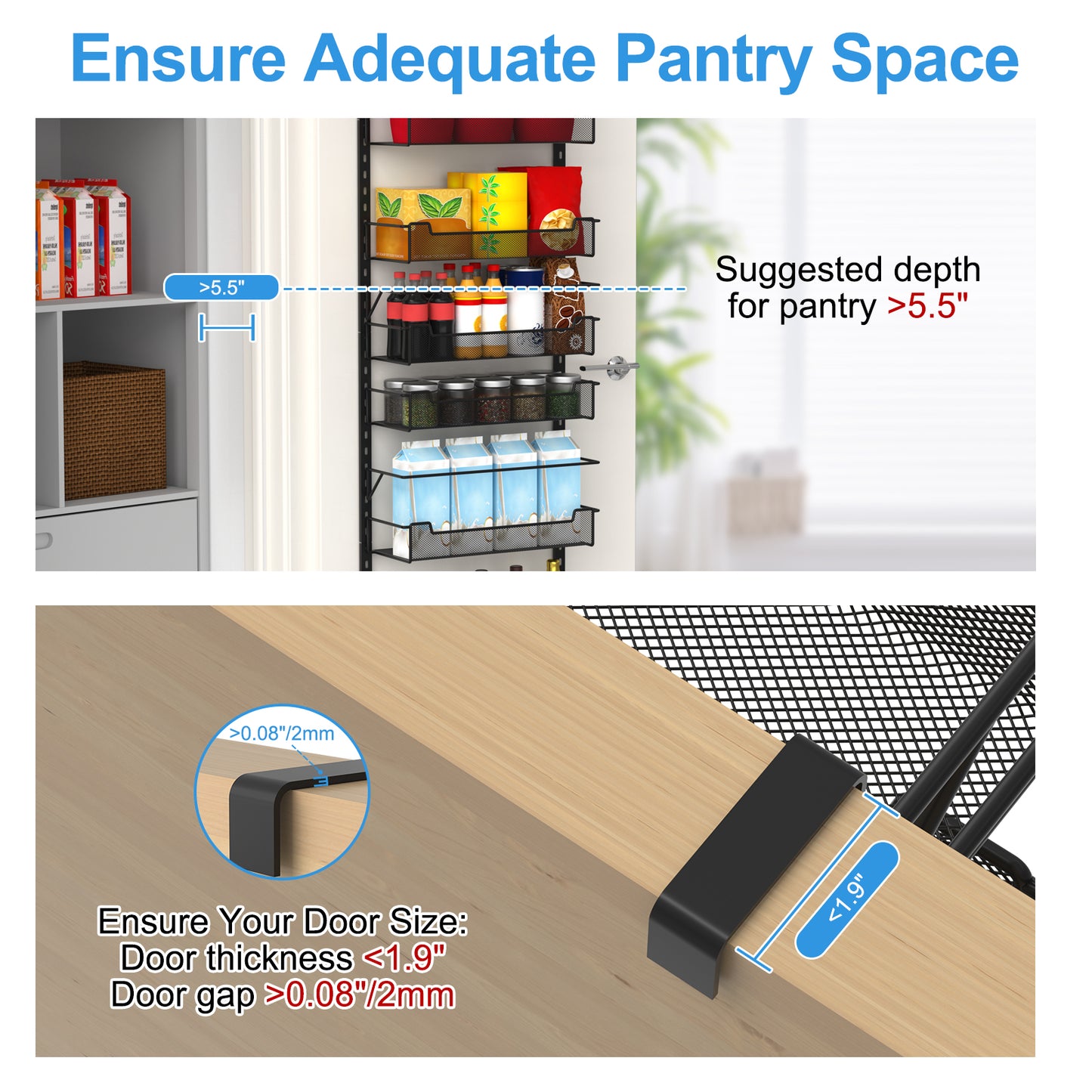 VyGrow Over the Door Pantry Organizer, 8-Tier Over the Door Organizer with Adjustable Basket, Pantry Door Organization for Pantry Kitchen Storage Room Spice Rack, Black