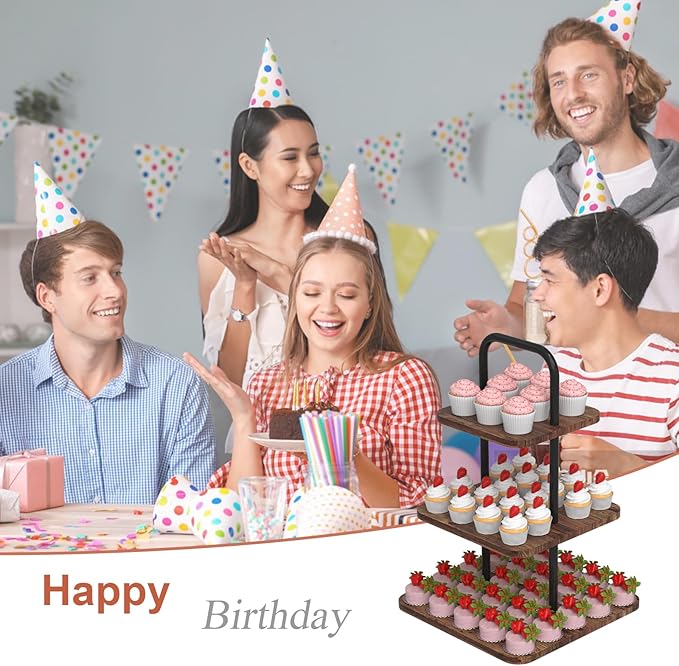 VyGrow Cupcake Stand, 3-Tier Dessert Stand for 32 Cupcakes, Wood & Metal Tower Display Premium Holder Dessert Tree Tower for Wedding Graduation Birthday Christmas Party, Serving Tray