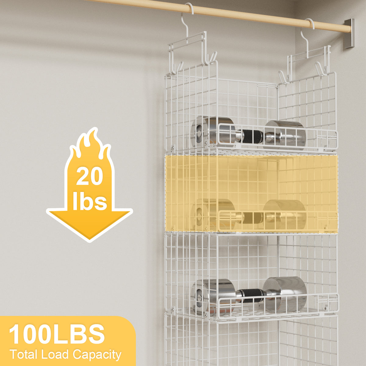 VyGrow 5 Tier Hanging Closet Organizer with Adjustable Dividers, Heavy-Duty Storage Shelves for Clothing, Kitchen, Laundry Room, Extra Large Baskets, 15.7