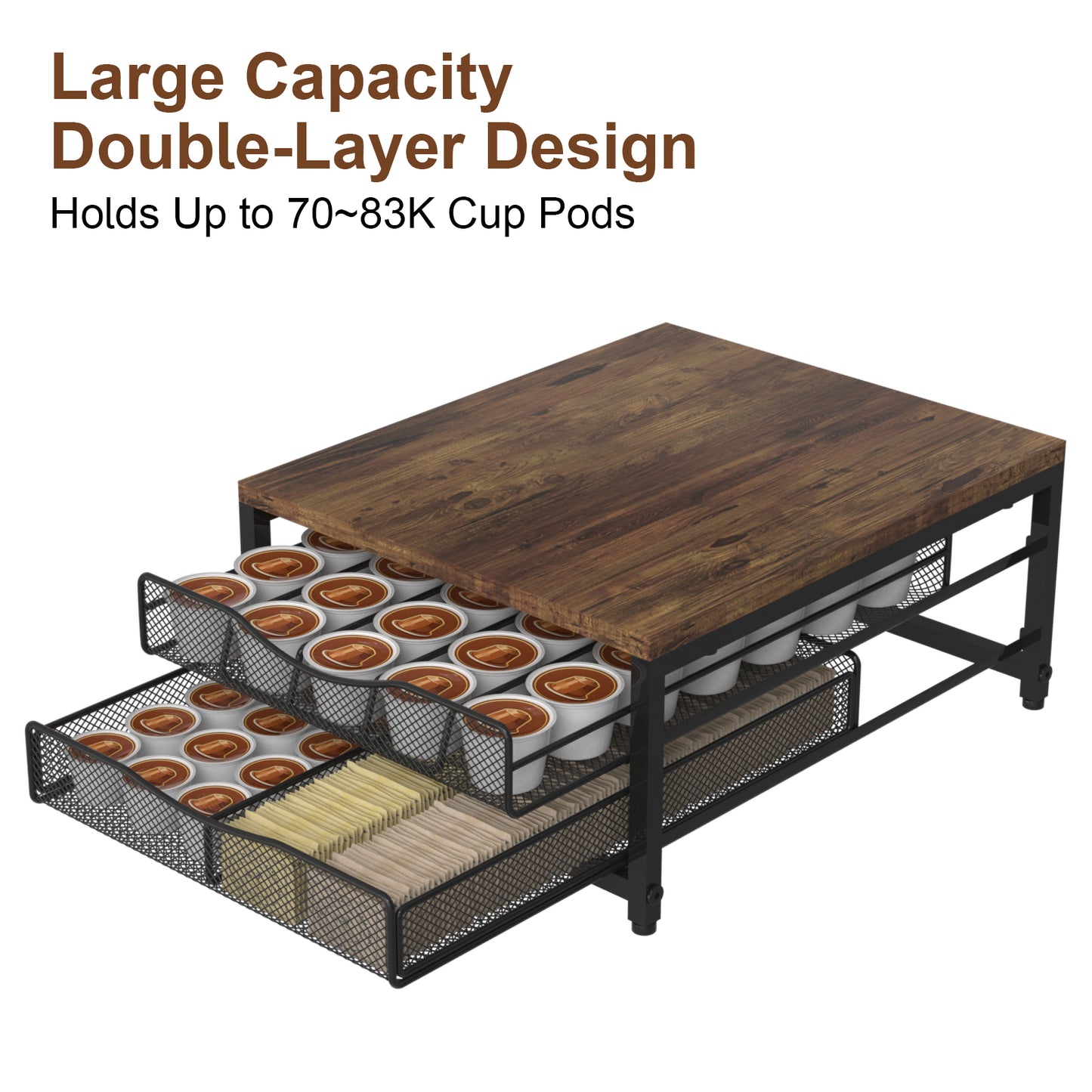 VyGrow Coffee Pod Holder For Counter, Wooden K Cup Holder with Sliding Drawer, Large Capacity Coffee Pod Storage for Coffee Station, Home, Office, Kitchen