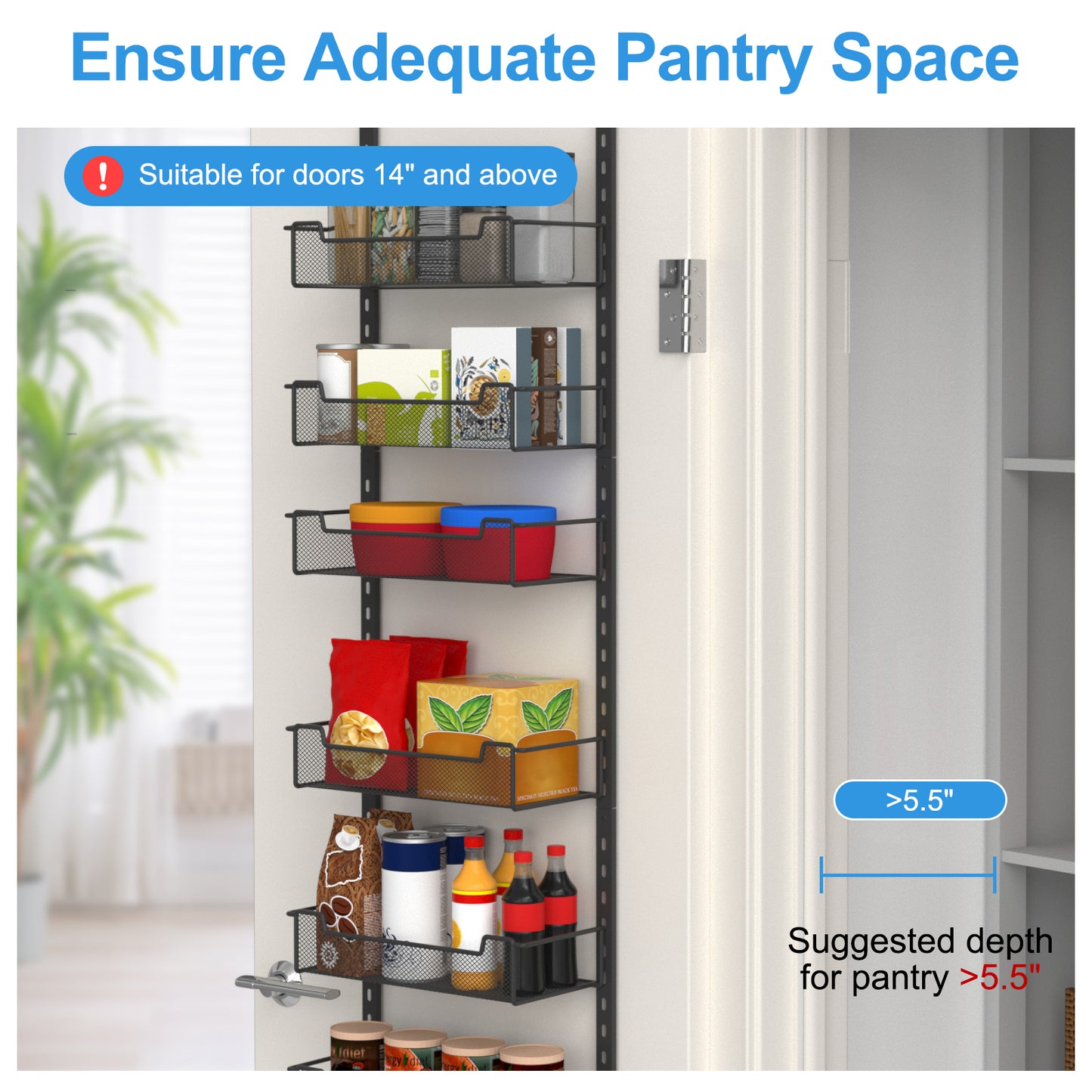 VyGrow 12.3" W Narrow Over the Door Pantry Organizer, 6-Tier Over the Door Organizer with Adjustable Basket, Pantry Door Organization for Pantry Kitchen Storage Room Spice Rack, Black
