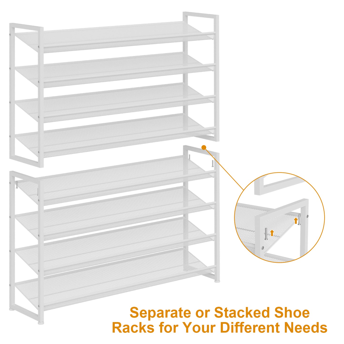 Large Shoe Rack 8 Tier Shoe Organizer, Heavy Duty Metal 4-Tier Stackable Shoe Storage Vertical Shoe Rack for Closet Front Door Entrance, Up to 50 Pairs, 44.8" W x 11.4" D x 56.7" H, White