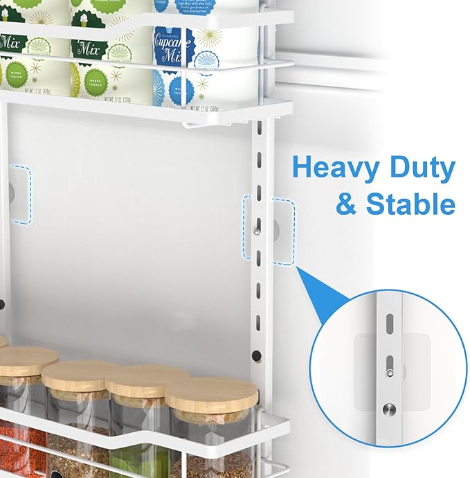 VyGrow 9-Tier Over The Door Pantry Organizer, Metal Pantry Organizers and Storage with Adjustable Basket, Spice Rack Seasoning Shelves, Over the Door Organizer for Pantry Kitchen Laundry, White