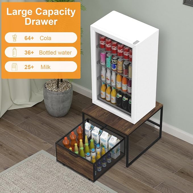 VANVERB Mini Fridge Stand with Storage, Heavy Duty Refrigerator Stand with Mobile Drawer Basket for Dorm, Home, Kitchen, Office, Stand for Drinks Refrigerator, Wine Cooler, Water Dispenser