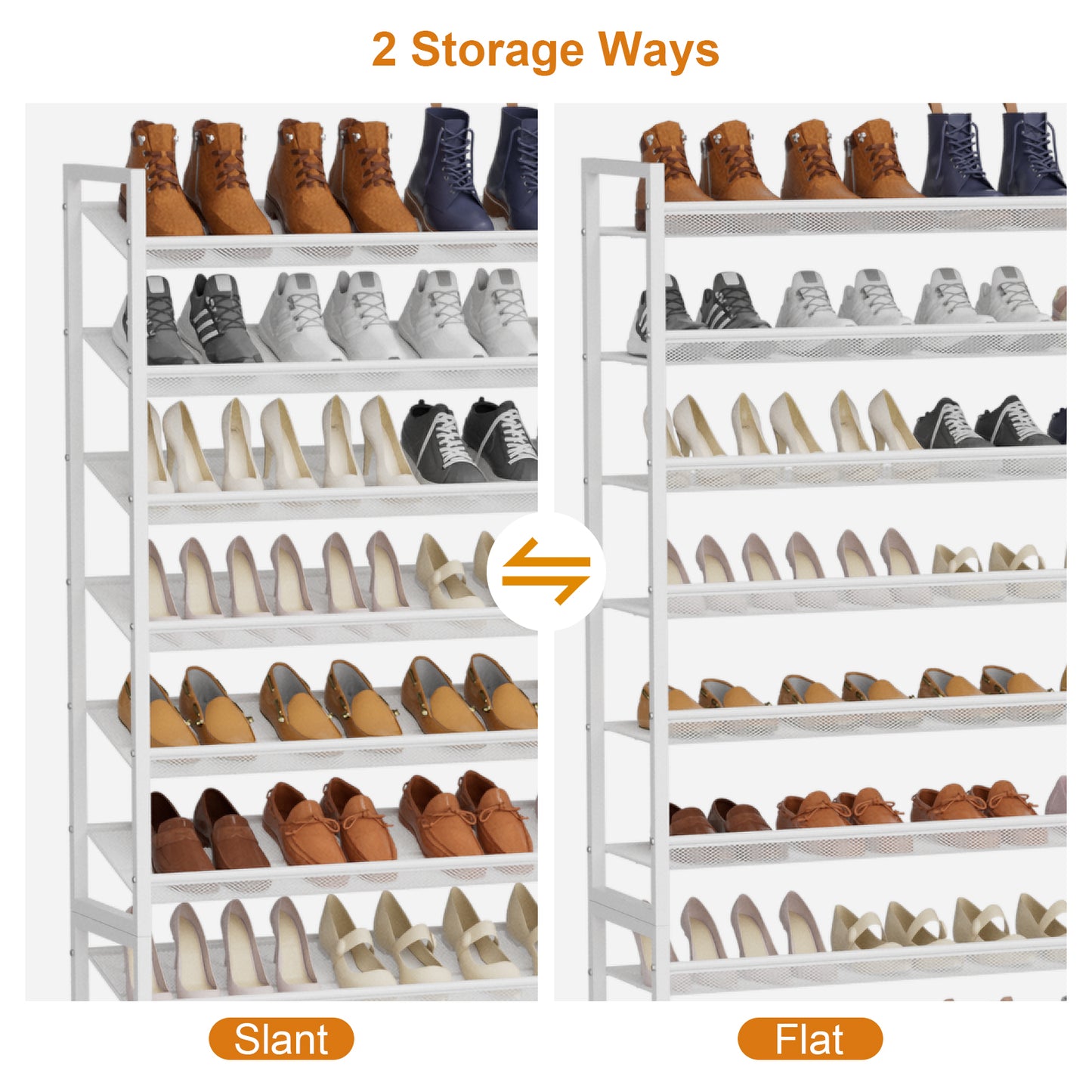 Large Shoe Rack 12 Tier Shoe Organizer, Heavy Duty Metal 6-Tier Stackable Shoe Storage Vertical Shoe Rack for Closet Front Door Entrance, Up to 75 Pairs, 44.8" W x 11.4" D x 85.1" H, White