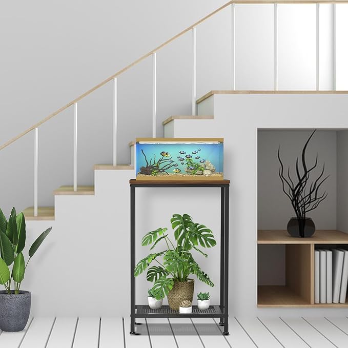 VANVERB 10 Gallon Fish Tank Stand, 2-Tier Small Aquarium Stand, Metal Reptile Breeder Turtle Terrarium Stand Rack Plant Stand for Home Office, Load 350lbs, 20.86" L x 11.81" W x 32.08" H, Black