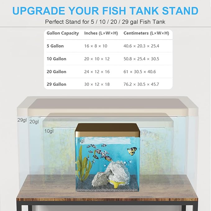 VANVERB 20-29 Gallon Fish Tank Stand, Long Aquarium Stand with 3-Tier Storage Shelves, Heavy Duty Turtle Reptile Breeder Terrarium Stand Rack Plant Stand, Load 350lbs, 30.7" L x 13.77" D x 31.51" H, Black