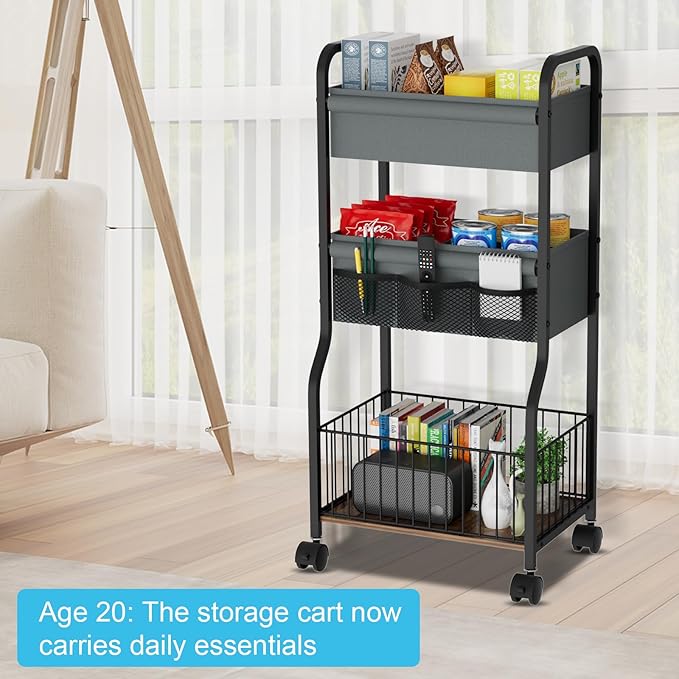 NEYCIL Baby Organizers and Storage, 3-Tier Diaper Caddy Organizer Cart with Lockable Wheels | 4+3 Dividers, Cart for Baby Supplies, Baby Organization for Nursery, Bedroom, Bathroom