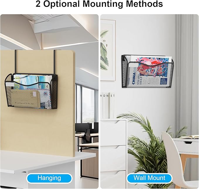 BOHDK Wall File Organizer, Mesh Hanging File Organizer, Home Office Organization and Storage, 1 Pockets Document Magazine Rack