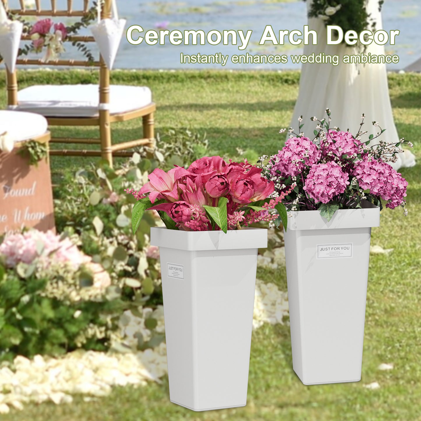 Flower Buckets, 6-Pack Plastic Flower Vases with Stickers for DIY Flower Bar, Floral Buckets for Cut Flower Farmhouse Vases for Decor Wedding Table Centerpiece, H: 13.39 inch
