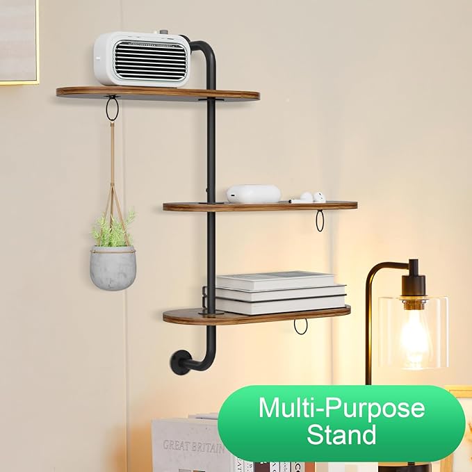 VyGrow Rotating Window Plant Shelves with 3 Anti-slip Mats, 3 Tier Plant Stand Indoor Outdoor, Wooden Window Plant Shelf with 3 Circle Hook, Hanging Plant Holder for Window, Potted Plants, Flowerpots