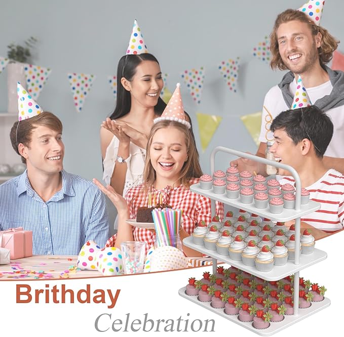 VyGrow Cupcake Stand, 3-Tier Dessert Stand for 68 Cupcakes, Wood & Metal Tower Display Premium Holder Dessert Tree Tower for Wedding Graduation Birthday Christmas Party, Serving Tray, White