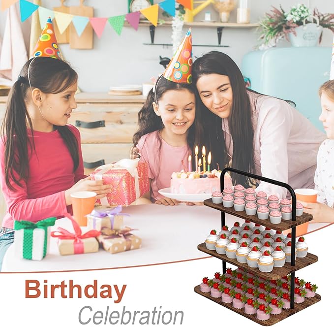 VyGrow Cupcake Stand, 3-Tier Dessert Stand for 68 Cupcakes, Wood & Metal Tower Display Premium Holder Dessert Tree Tower for Wedding Graduation Birthday Christmas Party, Serving Tray