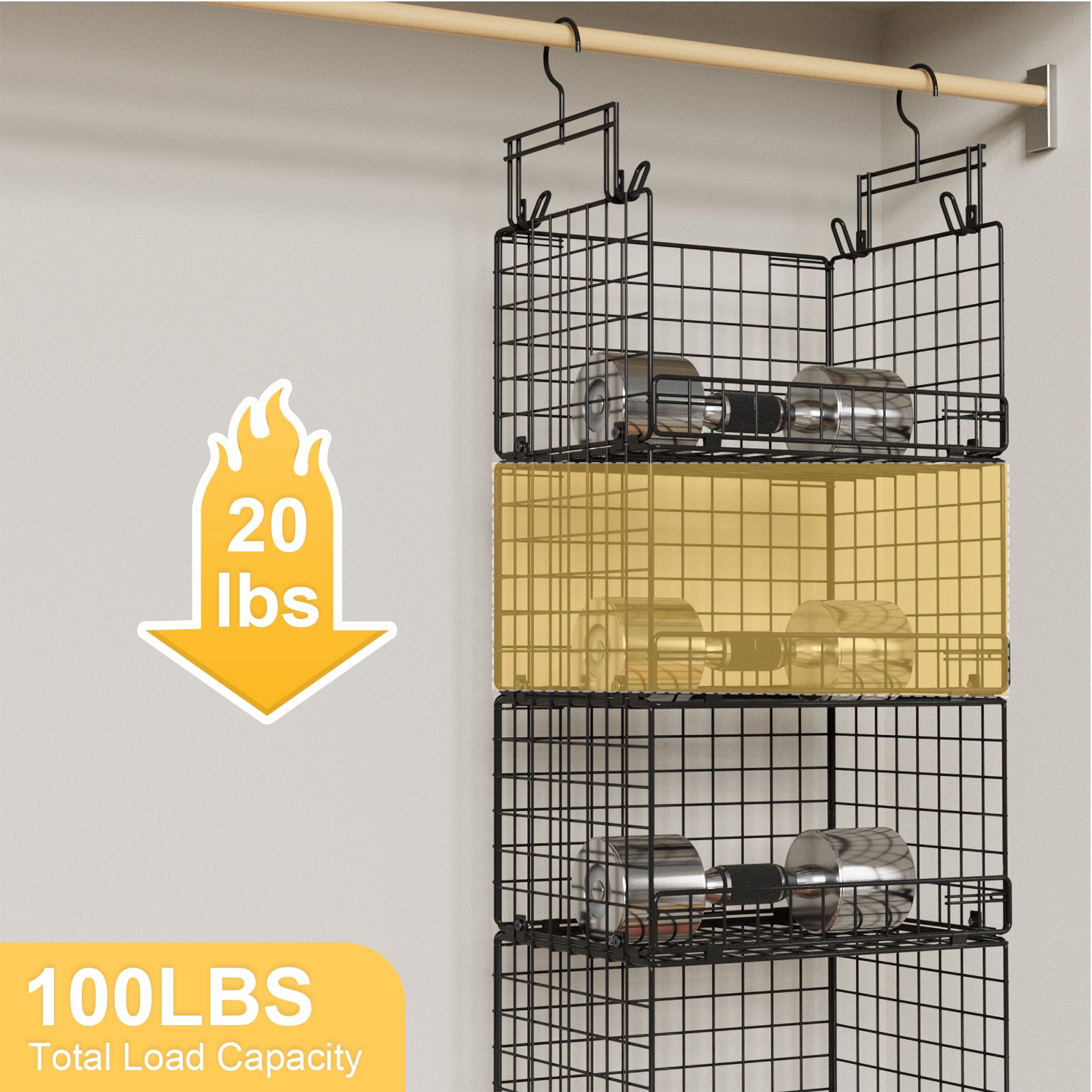 VyGrow 5 Tier Hanging Closet Organizer with Adjustable Dividers, Heavy-Duty Storage Shelves for Clothing, Kitchen, Laundry Room, Extra Large Baskets, 15.7